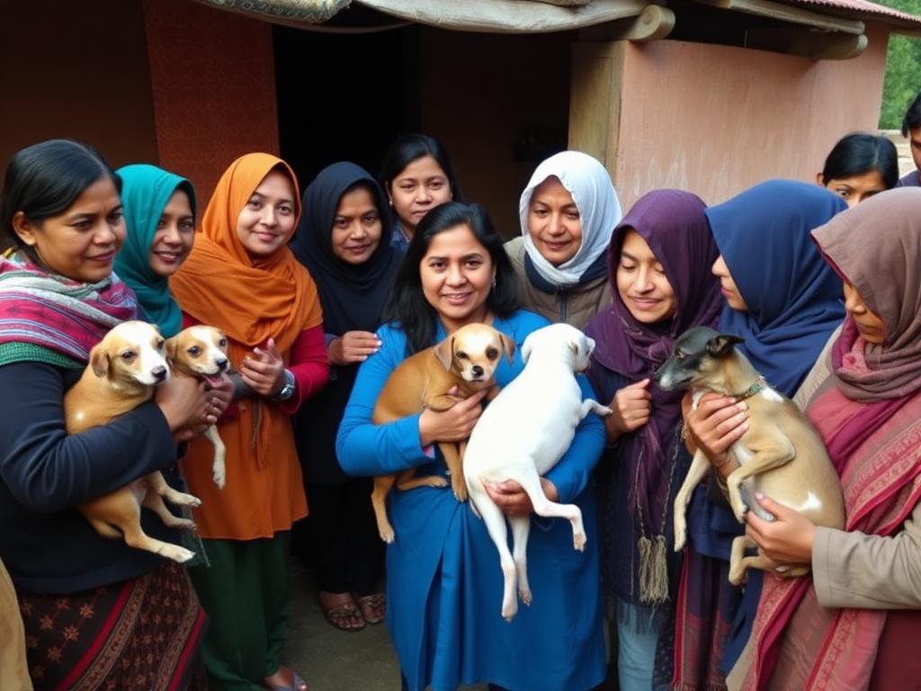 Women's ward volunteer group with adopted dogs.